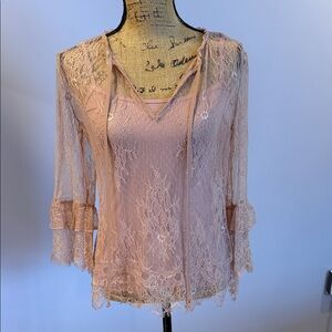 White House Black Market Lace Blouse in Soft Pink